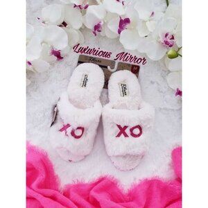 Dearfoams DLuxe Slip-On Plush Cozy Fluffy XO Slippers M (7/8) Ivory Pink Women's
